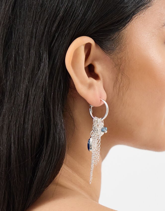 Gem Charm Hoop Drop Earrings, Silver (SILVER), large