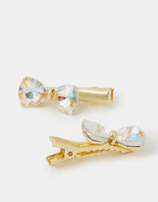 2-Pack Girls Mini Gemstone Bow Hair Clips, , large