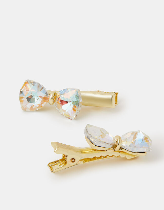 2-Pack Girls Mini Gemstone Bow Hair Clips, , large