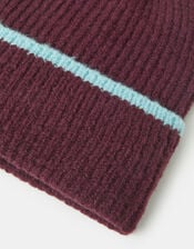 Contrast Ribbed Beanie Hat, , large