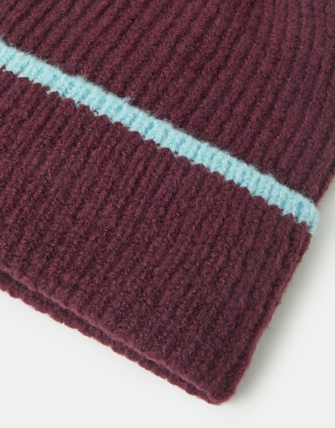 Contrast Ribbed Beanie Hat, , large