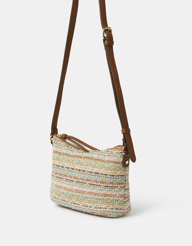 Stripe Raffia Crossbody Bag, , large