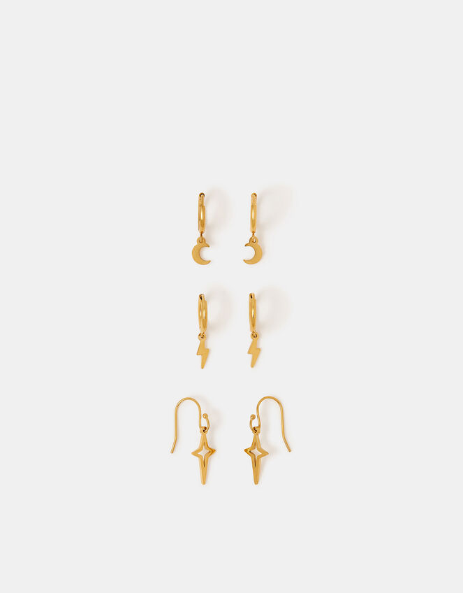 3-Pack Stainless Steel Celestial Hoop Earrings, , large