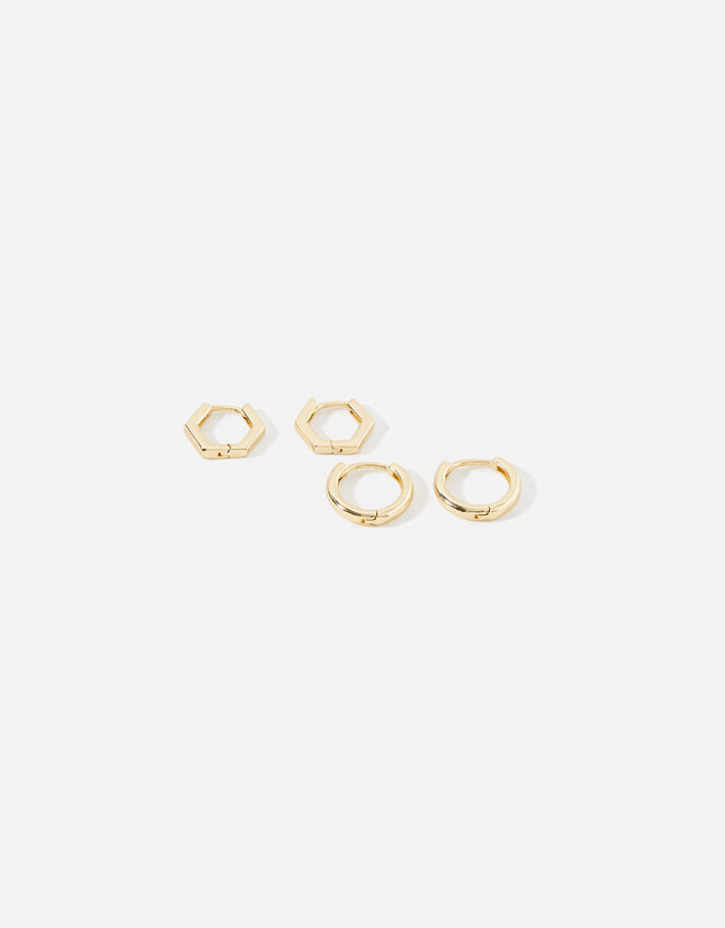 Gold-Plated Hexagon and Plain Hoop Set, , large