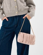 Ruched Faux Suede Clutch Bag, Pink (BLUSH), large