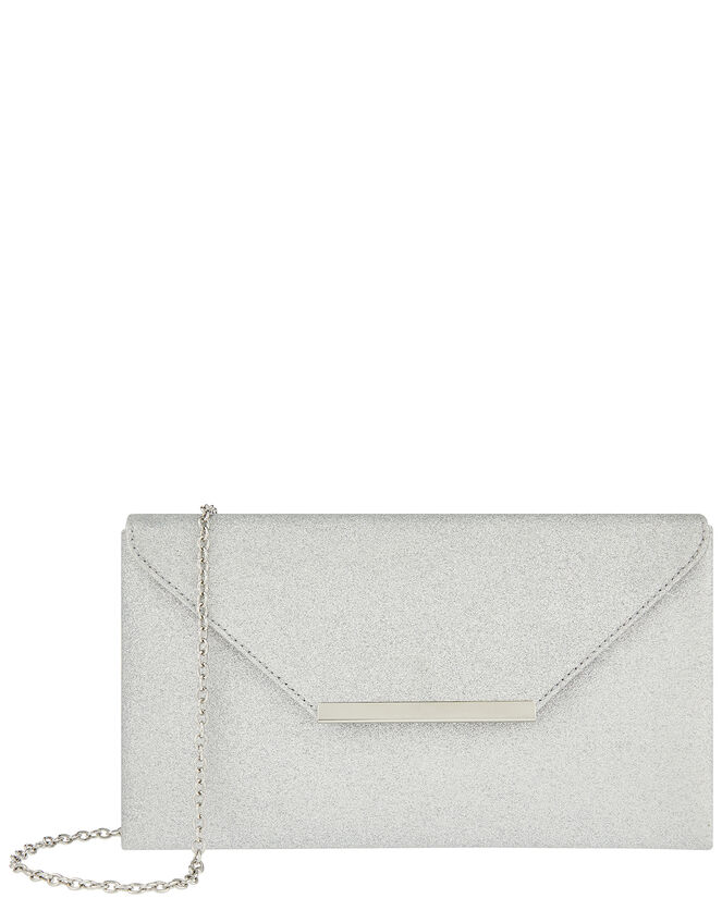 Glitter Clutch Bag, Silver (SILVER), large