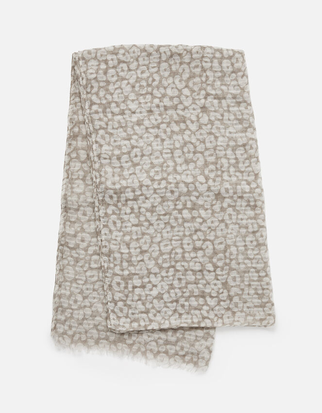 Neutral Leopard Print Scarf, , large