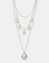 Textured Disc Charm Layered Necklace Silver, , large
