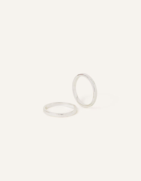 Sterling Silver-Plated Textured Rings Set of Two, Silver (ST SILVER), large
