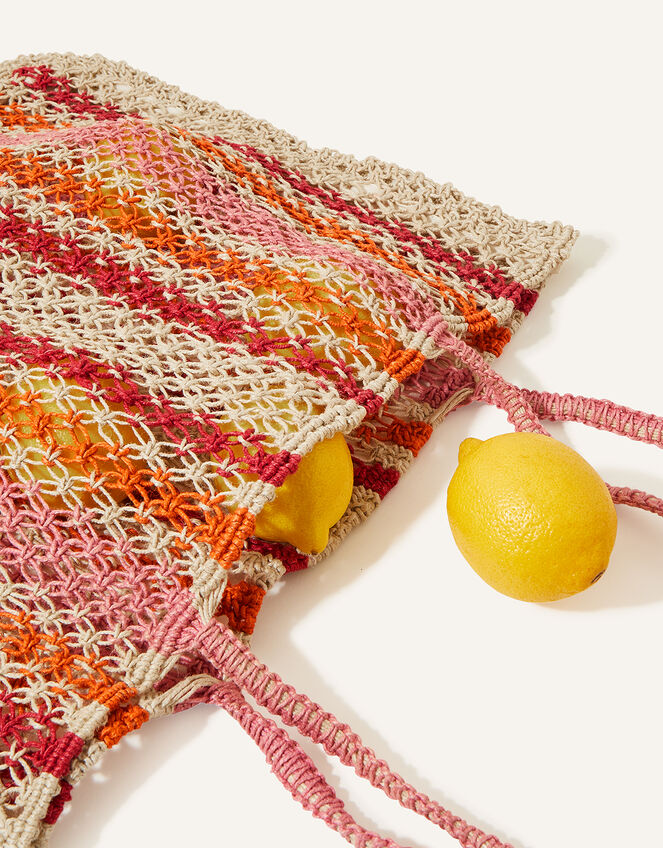 Stripe Macrame Shopper Bag, , large