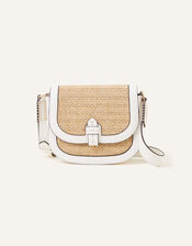 Raffia Flap Cross-Body Bag, White (WHITE), large