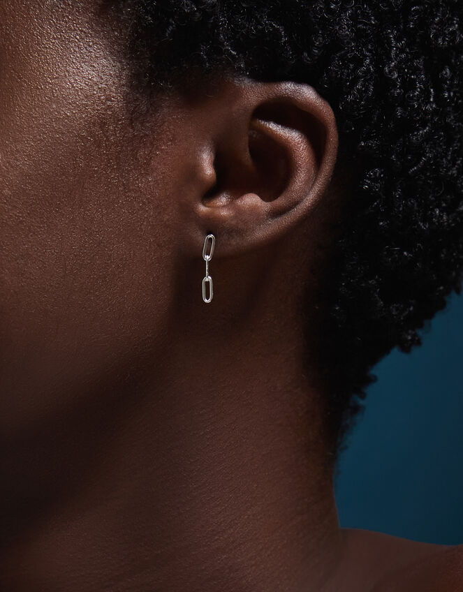 Sterling Silver Chain Drop Earrings, , large