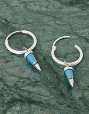 Sterling Silver Spike Charm Hoop Earrings, , large