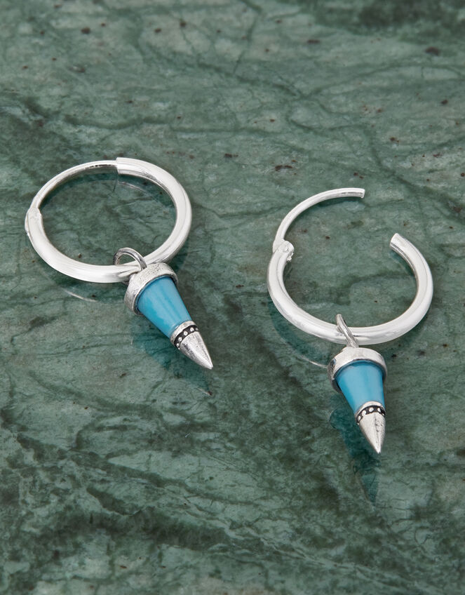 Sterling Silver Spike Charm Hoop Earrings, , large