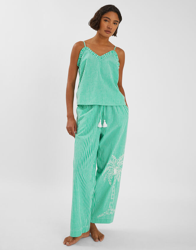 Embroidered Stripe Long Pyjamas Set, Green (GREEN), large