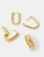 2-Pack 14ct Gold-Plated Rectangle Hoop Earrings, , large