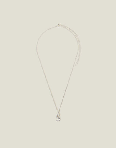 Sterling Silver-Plated Flower Initial Pendant Necklace, Silver (ST SILVER), large
