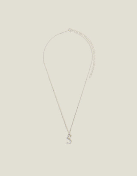 Sterling Silver-Plated Flower Initial Pendant Necklace, Silver (ST SILVER), large