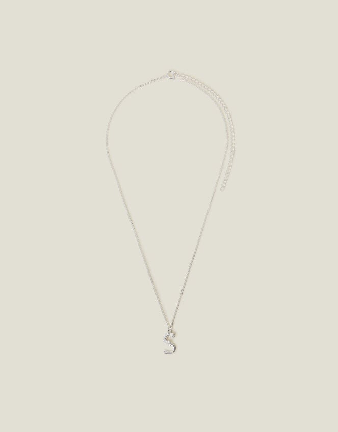 Sterling Silver-Plated Flower Initial Pendant Necklace, Silver (ST SILVER), large