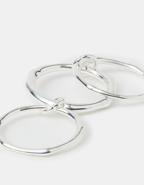 Sterling Silver-Plated Molten Linked Stacking Ring, Silver (ST SILVER), large