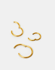 3-Pack 14ct Gold-Plated Surgical Steel Hoops, , large