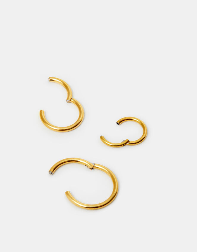 3-Pack 14ct Gold-Plated Surgical Steel Hoops, , large