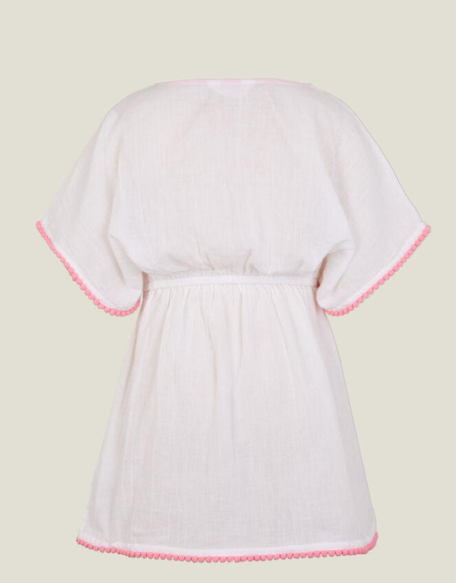 Girls Floral Embroidered Kaftan, White (WHITE), large