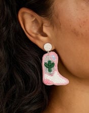Cowboy Boot Beaded Drop Earrings, , large