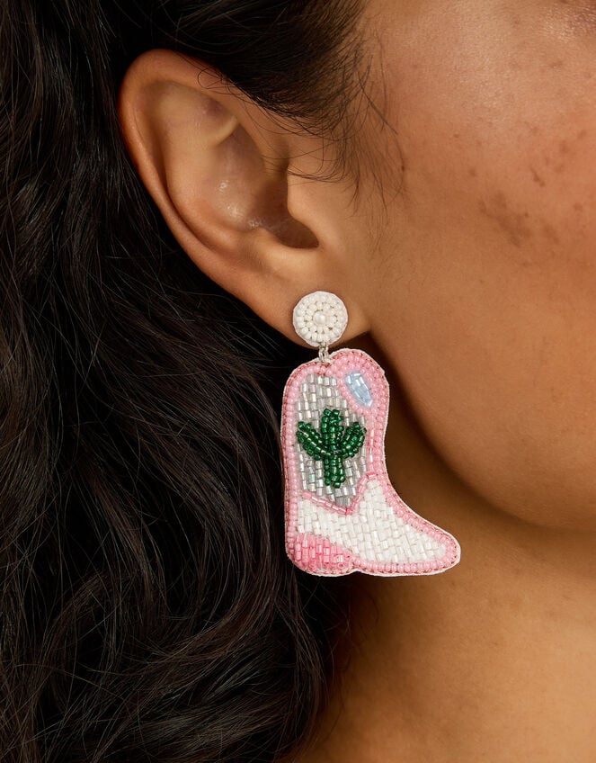 Cowboy Boot Beaded Drop Earrings, , large