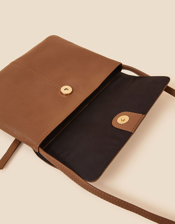 Leather Cross-Body Messenger Bag, Tan (TAN), large