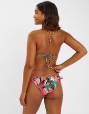 Tropical Print Triangle Bikini Top, Black (BLACK), large