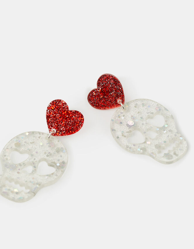 Halloween Glitter Skull Drop Earrings, , large