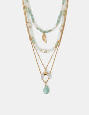 Feather Pendant Bead Layered Necklace Turquoise, , large