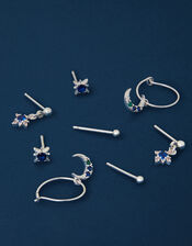 4-Pack Sterling Silver-Plated Celestial Gemstone Earrings, , large