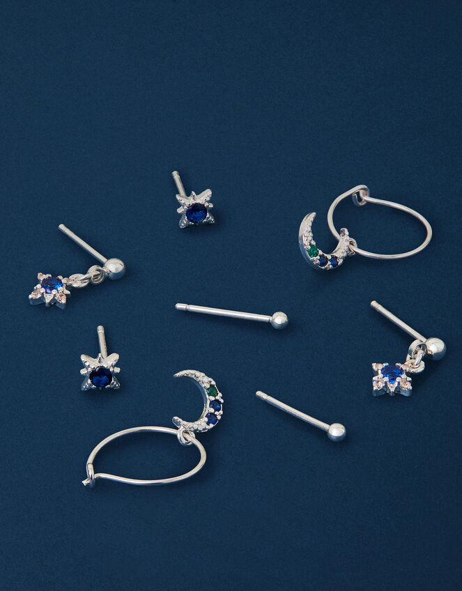 4-Pack Sterling Silver-Plated Celestial Gemstone Earrings, , large