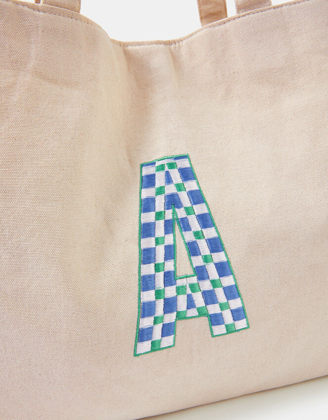 Initial Embroidered Tote Bag, Blue (BLUE), large