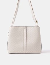 Faux Leather Webbing Strap Crossbody Bag, Cream (CREAM), large