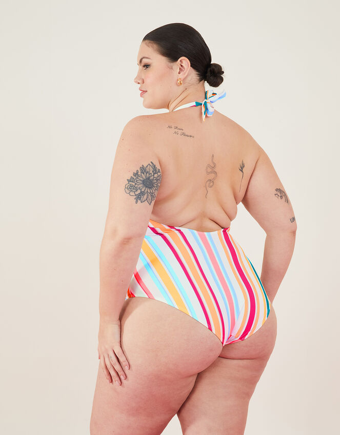 Stripe Halter Neck Shaping Swimsuit , Multi (BRIGHTS-MULTI), large