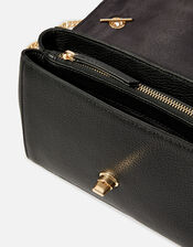 Leather Twist Lock Chain Cross-Body Bag, Black (BLACK), large