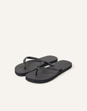 Crystal Embellished Flip Flops, Black (BLACK), large