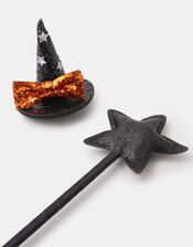Girls Halloween Witch Hair Clip & Wand Set, , large