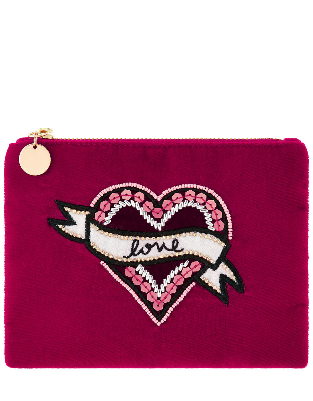Love Embroidered Velvet Zip Pouch Purses & Wallets Accessorize UK