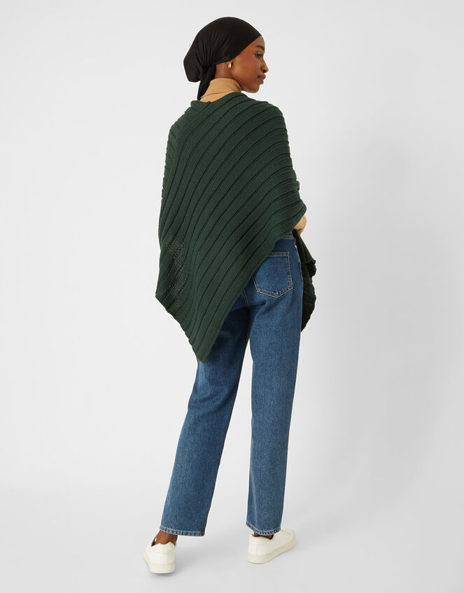Rib Knit Poncho, Green (GREEN), large