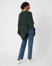 Rachel Ribbed Knit Poncho, Green (GREEN), large