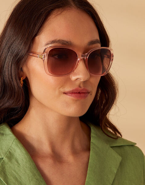 Clear Oversized Square Sunglasses, Pink (PINK), large