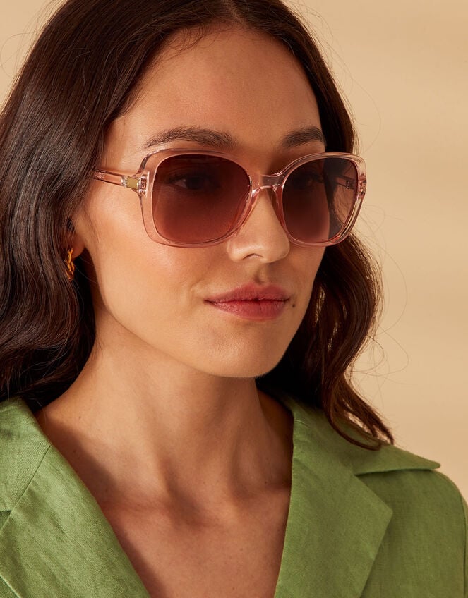 Clear Oversized Square Sunglasses, Pink (PINK), large