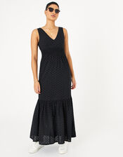Broderie Maxi Dress, Black (BLACK), large