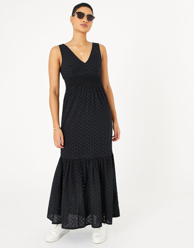Broderie Maxi Dress, Black (BLACK), large