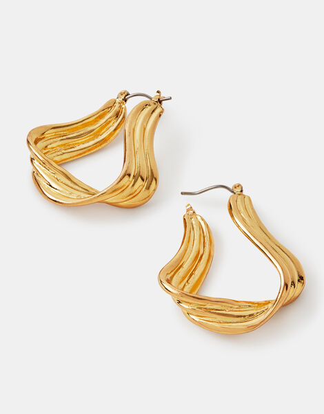 Large Ribbed Wavy Hoop Earrings, , large