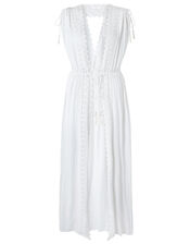 Chiffon and Lace Maxi Kaftan, White (WHITE), large